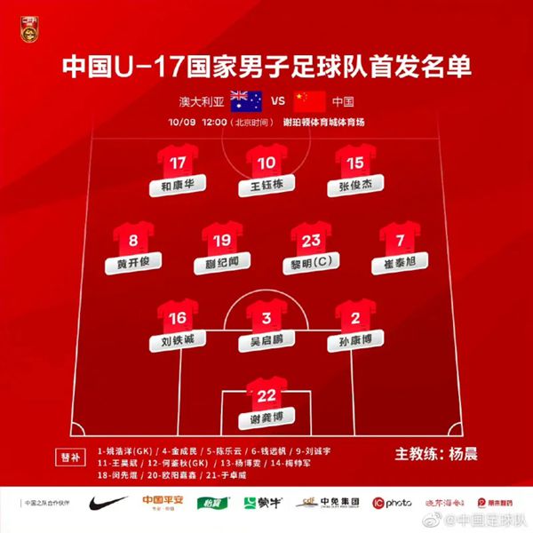 u17国少队vs澳大利亚队首发名单出炉 王钰栋领衔