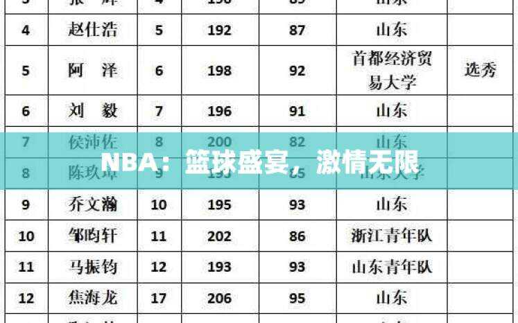 NBA：篮球盛宴，激情无限